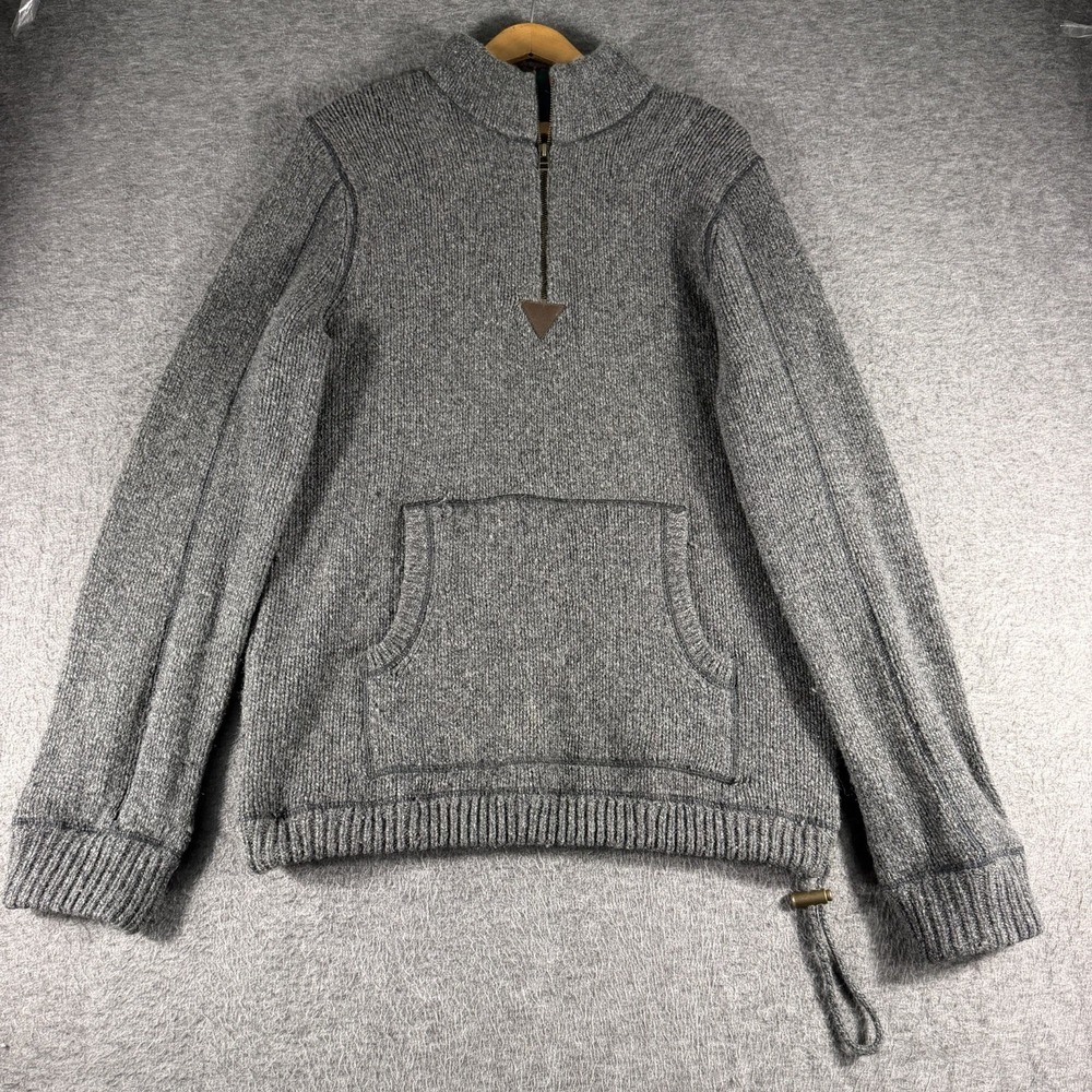 LL Bean Lambs Wool Flannel Lined Neck Sweater 1/4 Zip Pullover Mens M Gray Ski